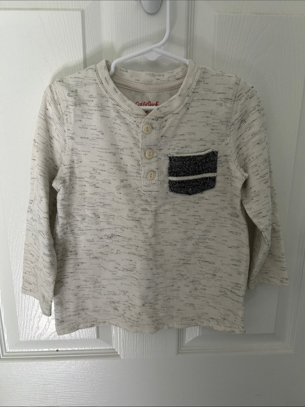 Cat & Jack Cream Henley Shirt with Dark Gray Pocket - Long Sleeve